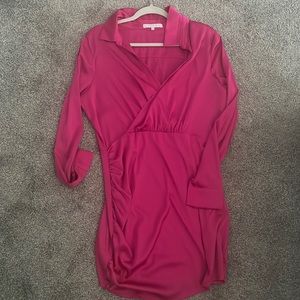 Long sleeve pink satin dress